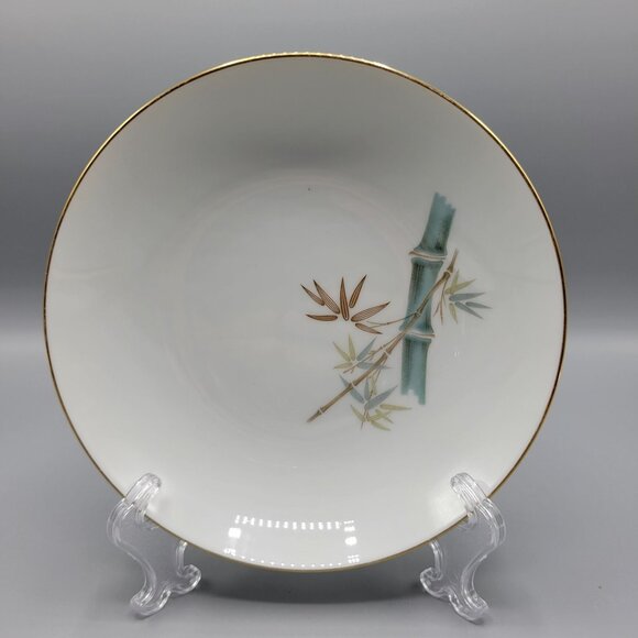 Vtg Noritake Oriental 6341 Bamboo Design Salad Bowls Gold Trim Japan Set Of 2 - Picture 2 of 10